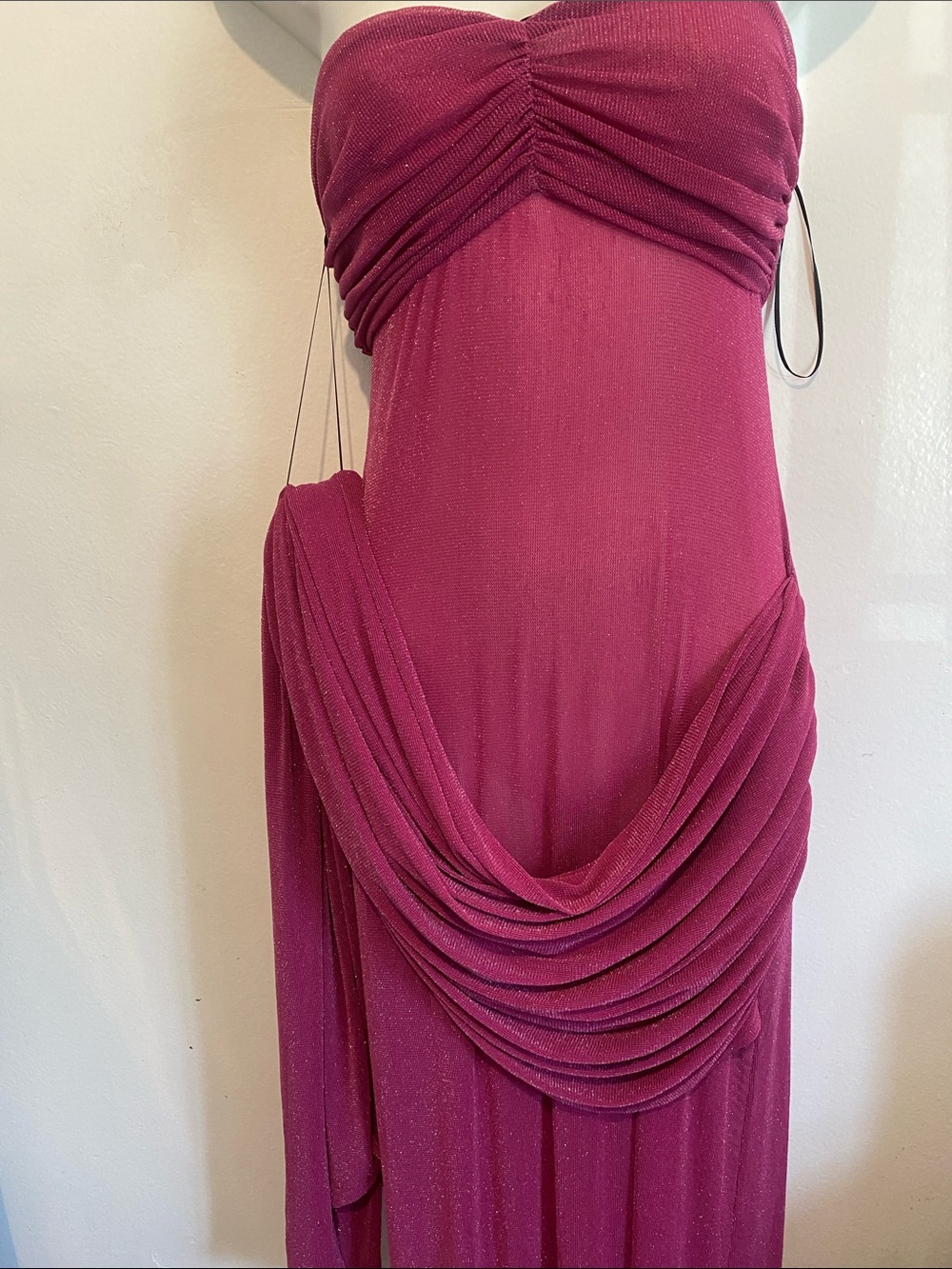 NBD Strapless Sheer Maxi Dress in Berry